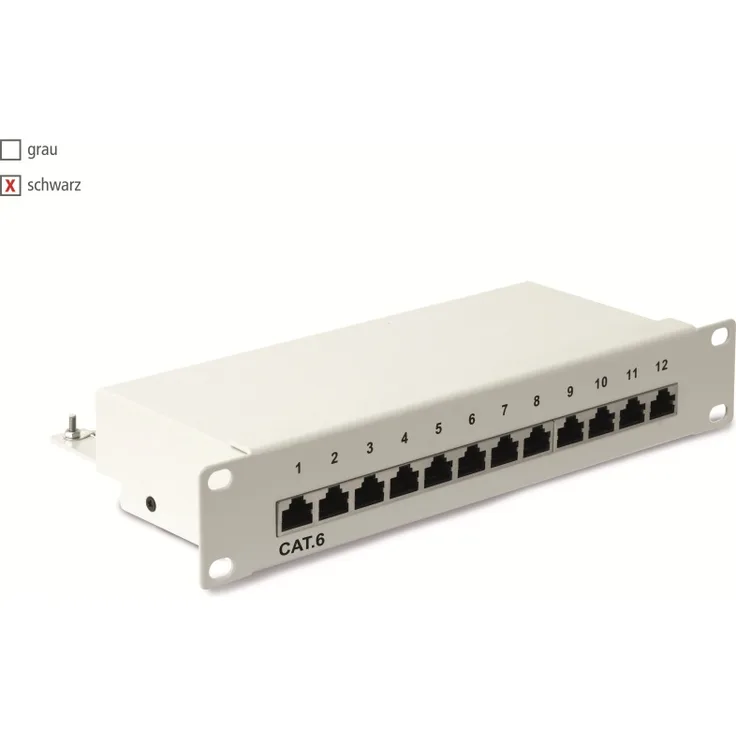 CAT.6 Patchpanel Red4Power R4-N105S, 12-fach, 10 Zoll, schwarz