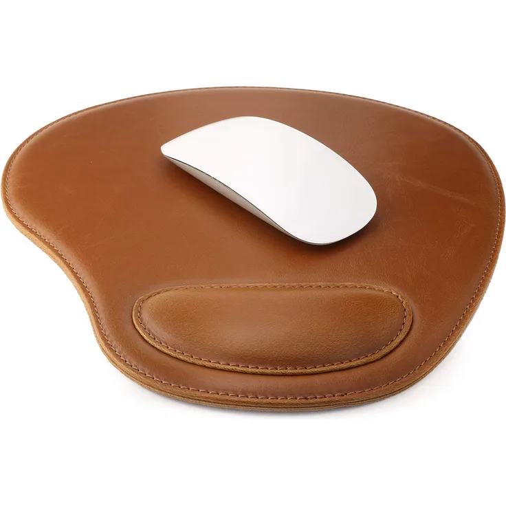 Londo Leder Oval Mouse Pad mit Handgelenkauflage (Hellbraun)