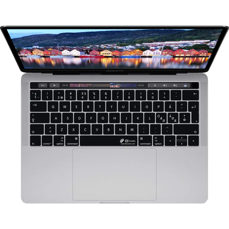 KB Covers Scandinavian Keyboard Cover - langlebige Tastaturabdeckung, skandinavisches Layout, abwaschbar - für MacBook Pro Late 2016+ mit Touch Bar, schwarz