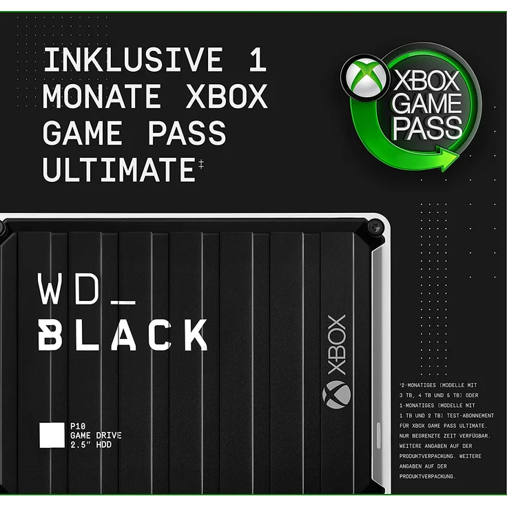 WD_BLACK P10 Game Drive for Xbox One WDBA5G0040BBK - Festplatte - 4 TB - extern (tragbar) - USB 3.2 Gen 1 - Schwarz mit weißer Verzierung (WDBA5G0040BBK-WESN) – Bild 3