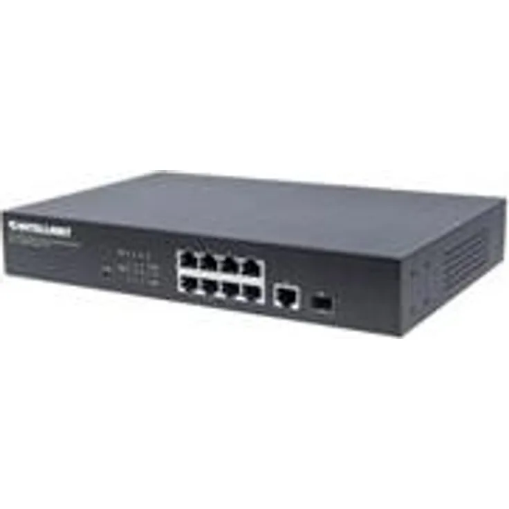 Intellinet 8-Port Fast Ethernet PoE+ Web-Smart Switch mit Gigabit Combo-Port (8 x PoE-Ports - IEEE 802.3at-af Power-Over-Ethernet (PoE+-PoE) 1 x SFP-RJ45 Combo) Endspan 19'' Rackmount schwarz 561358
