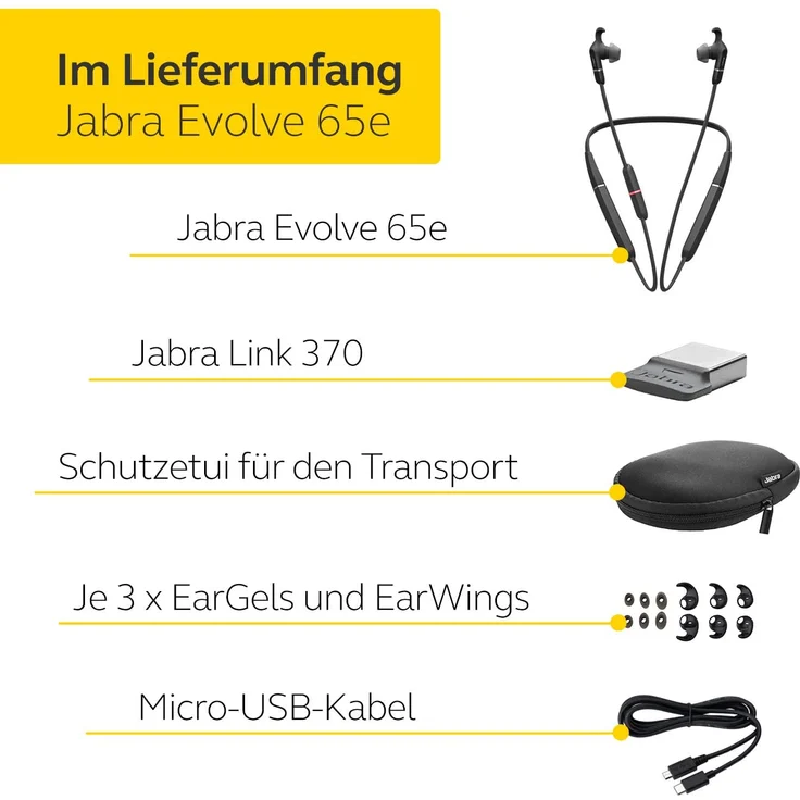 Jabra Evolve 65e MS binaural inkl. Link 370 In-Ear Kopfhörer, mit Bluetooth, Mikrofon, Noise Cancelling, schwarz – Bild 7
