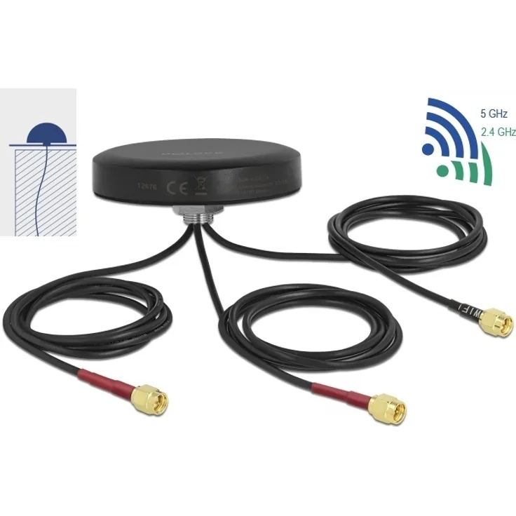 Delock LTE MIMO Dualband WLAN 802.11 ac/ax/a/h/b/g/n Antenne 3 x SMA Stecker RG-