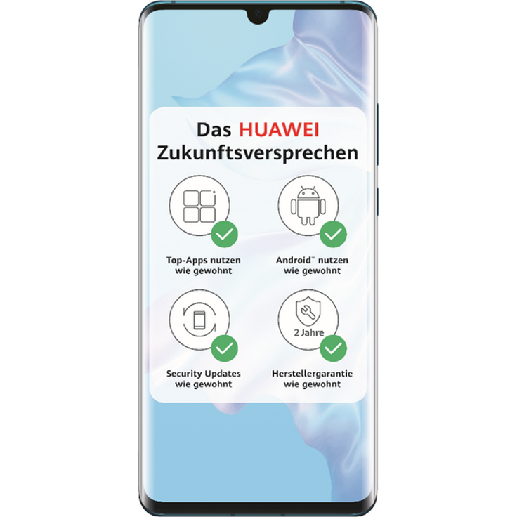Huawei P30 Pro Smartphone 16,43cm (6,47 Zoll) OLED-Display, 128GB interner Speicher, 8GB RAM, Dual-SIM, Android, Mystic Blue
