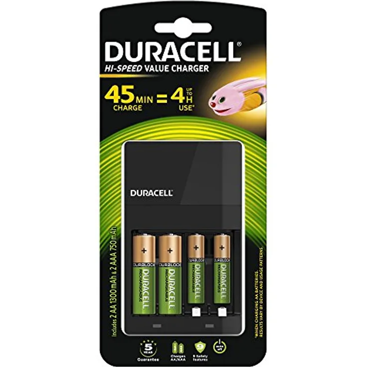 Duracell Akkuladegerät, inkl. 2 AA- und 2 AAA-Akkus, Ladezeit 4 h