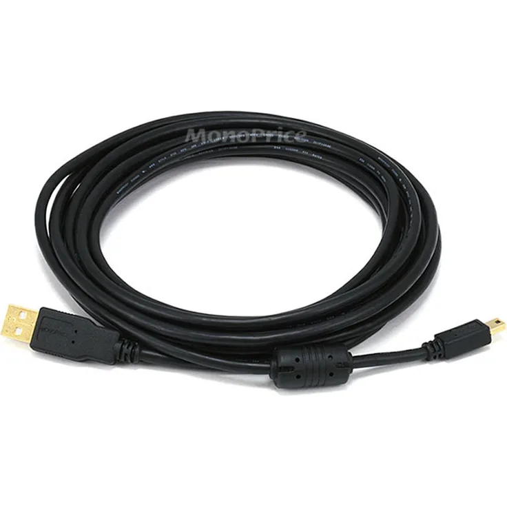 Monoprice 105450 USB 2.0 A-Stecker auf 5-poligen USB Mini B-Stecker, 28/24 AWG Kabel mit Ferritkern, 457 cm