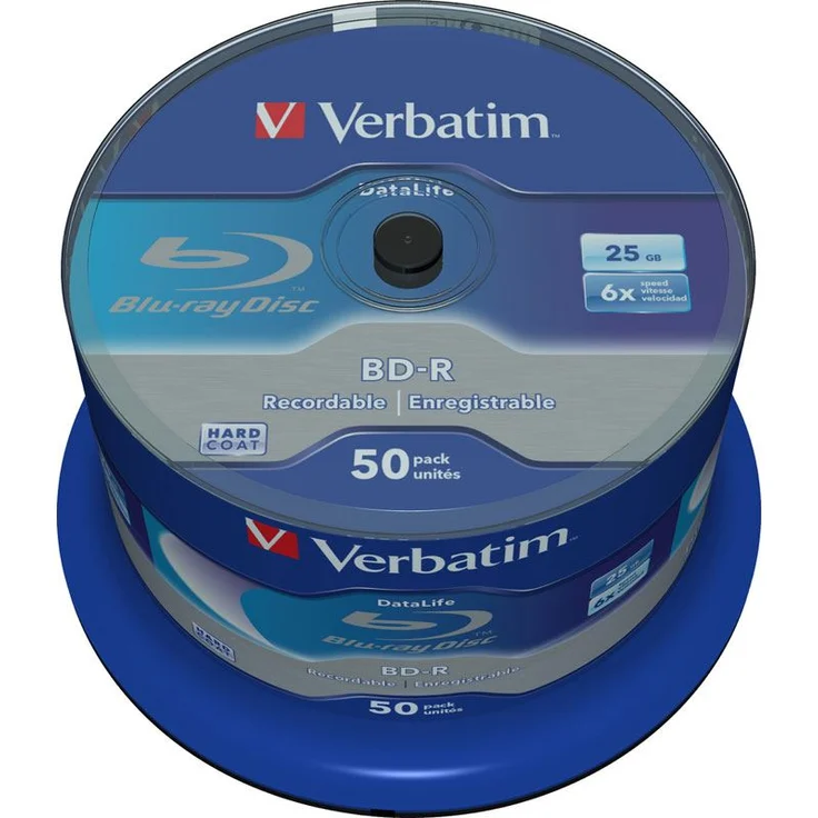 Verbatim BD-R SL Datalife, Blu-Ray-Disk 25 GB - 6-fache Brenngeschwindigkeit - Kratzschutz - 50 Stück Spindel - Preisvergleich – Bild 1