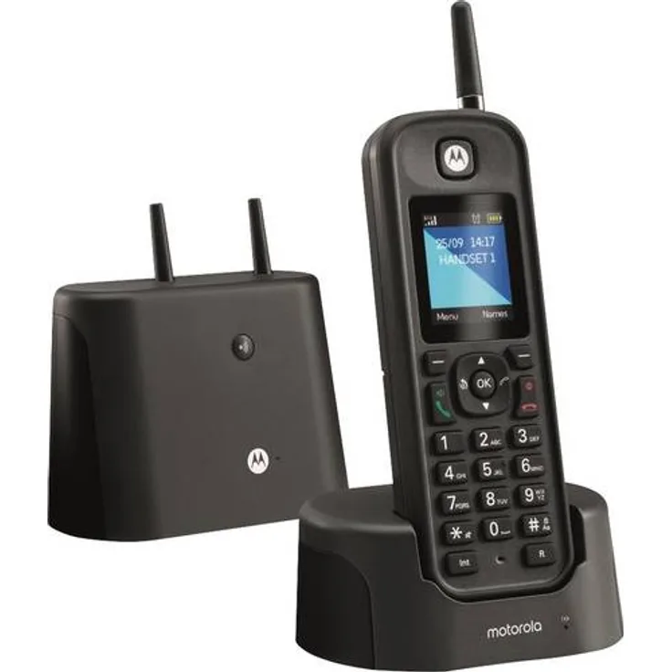 Motorola O201 DECT Schnurloses Telefon analog Freisprechen, Outdoor, wasserdicht, stoßfest, schwarz