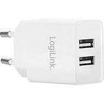 LogiLink PA0185 Steckdosenadapter-Ladegerät mit eingebautem IC und Überstrom, Kurzschluss-und Überspannungsschutz, 2X USB-Port (max. 10,5W), z.B. für Smartphones, eBooks, Tablets, etc, Weiß