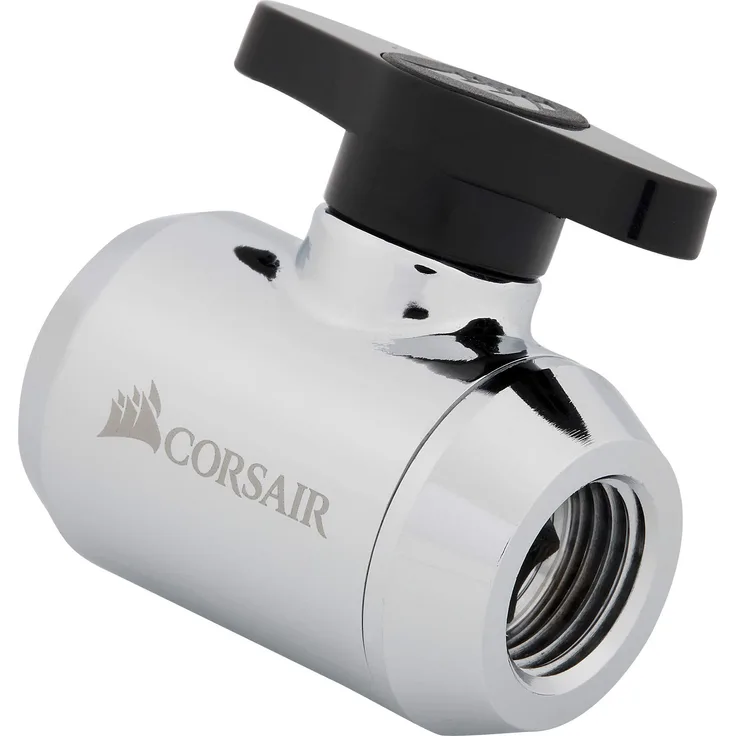 Corsair Hydro X Series, XF Kugelventil (G1-4'' BSPP Adaptergewinde, Messing Gefertigt Haltbarkeit, Zweistufige Dichtung, Hochwertige Beschichtung, Ausgelegt auf hohe Durchflussraten) Chrom