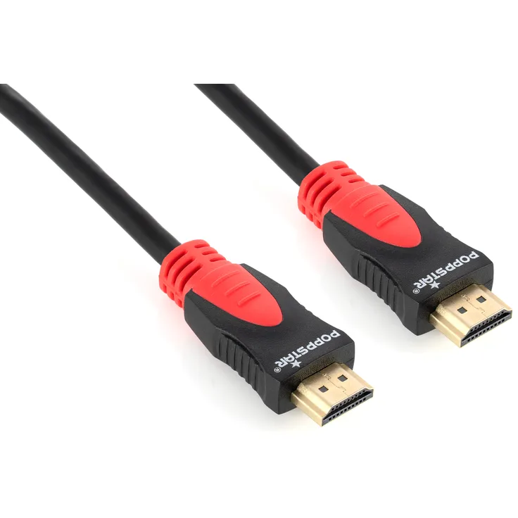 Poppstar HDMI Kabel 2.0 (3-fach geschirmt, 3D, 4K Ultra HD 2160p, Full HD 1080p, ARC, High Speed with Ethernet), 24k vergoldete Kontakte, 2m