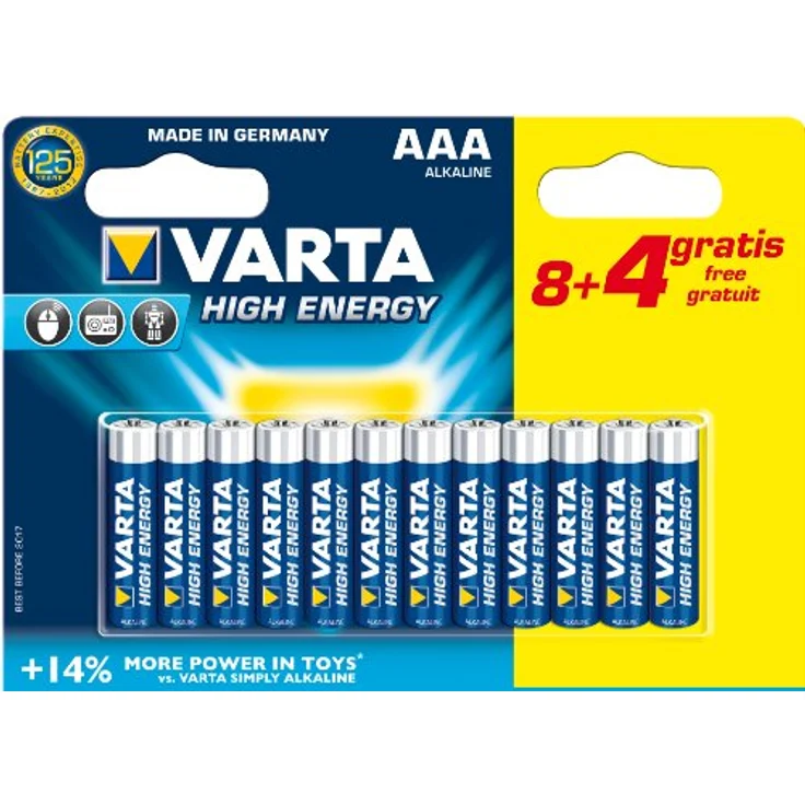 VARTA Longlife Power AAA Micro LR03 Batterie, Alkaline Batterie, ideal für Spielzeug Taschenlampe Controller und andere batteriebetriebene Geräte (8+4er Pack) – Bild 1