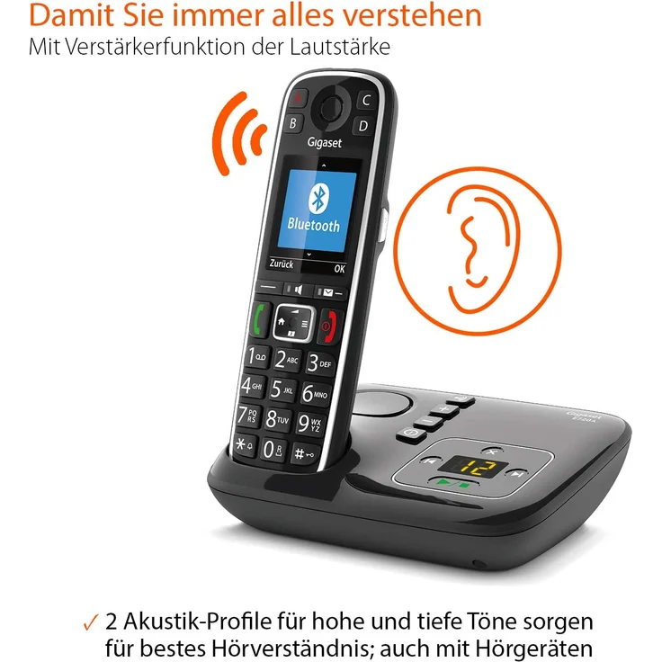 Gigaset E720A elegantes Seniorentelefon mit Anrufbeantworter und praktischen Bedienungshilfen (DECT Telefon mit Rufnummeransage, Bluetooth, SOS Funktion, einfacher Bedienung), Analog-Telefon, schwarz – Bild 5