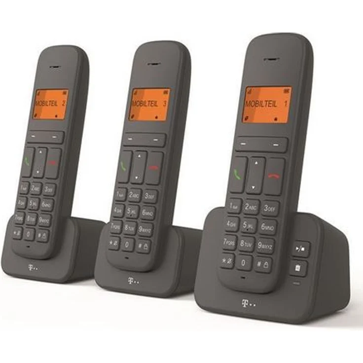 Telekom Sinus CA37 Trio Candy-Bar Schnurlostelefon, Dot-Matrix-Display, Anrufbeantworter, Analog-Telefon, anthrazit (40318194) – Bild 2