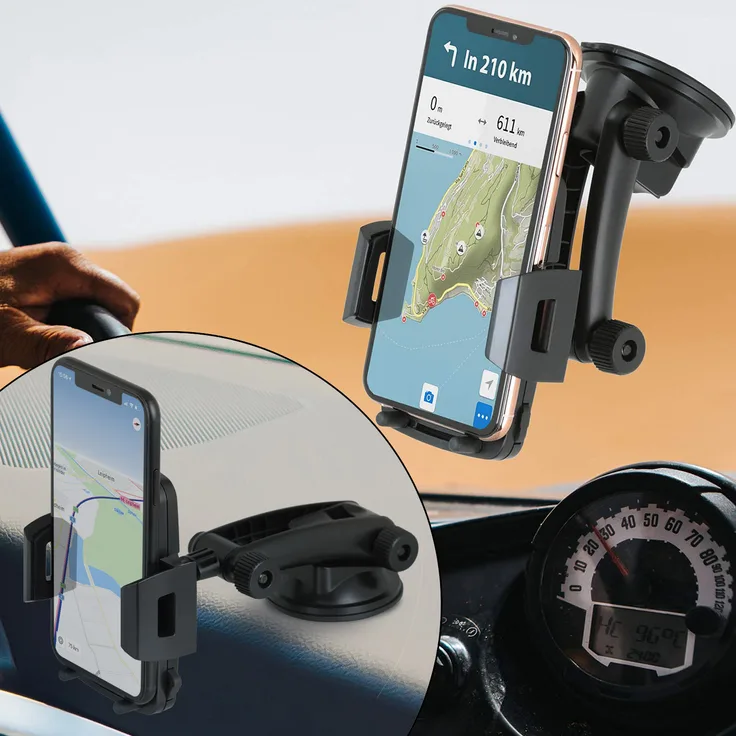 Wicked Chili KFZ Handy Halterung kompatibel mit iPhone 12 Pro Max, 12 Mini, 12 Pro, 12, SE 2020, 11 Pro Max, XS Max, XR und Smartphone mit max. 91mm Breite 360° Windschutzscheibe und Dashboard Mount