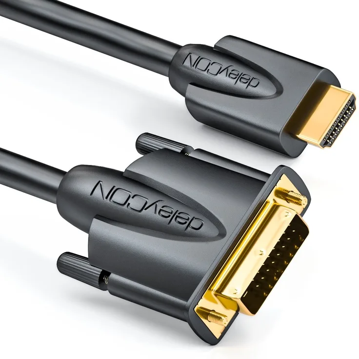 deleyCON 3m HDMI zu DVI Kabel - HDMI Stecker zu DVI Stecker 24+1 - 1080p FULL HD HDTV 1920x1080 - vergoldete Kontakte - TV / Beamer / PC - Schwarz