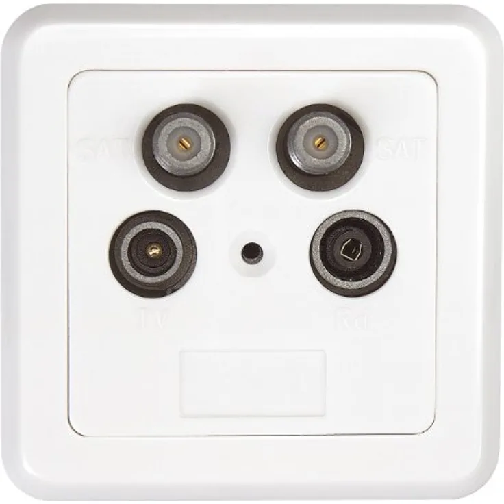 Axing SSD 4-00 Sat Twin-Dose 4-Loch Antennen-Steckdose (SAT - SAT - TV - R) Aufputz Unterputz mit Deckel und Rahmen weiß