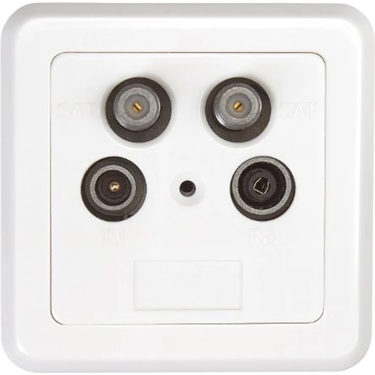 Axing SSD 4-00 Sat Twin-Dose 4-Loch Antennen-Steckdose (SAT - SAT - TV - R) Aufputz Unterputz mit Deckel und Rahmen weiß