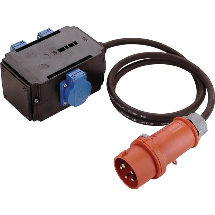 as - Schwabe MIXO Adapter - Stromverteiler NAGOLD – E-Stecker mit 1,5 m Gummischlauchleitung auf 3 Schuko Steckdosen – Robuster Baustellen Starkstrom-Verteiler – IP44 – Made in Germany I 60527 – Bild 1