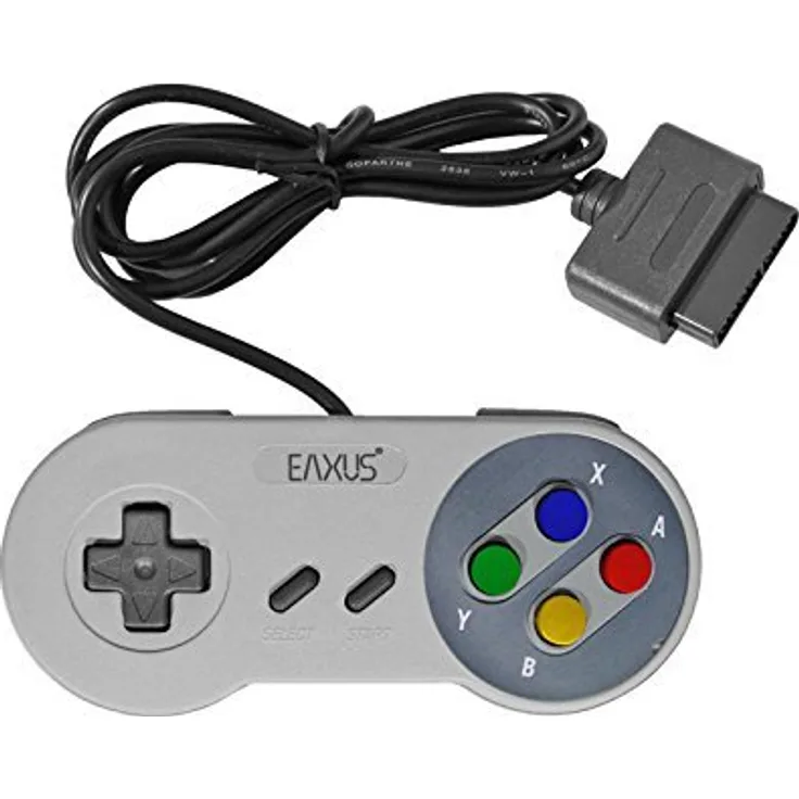 Eaxus Controller für Super NINTENDO SNES 1,5 m. Gamepad / Joypad / Premium Kontroller in den original Farben des Super Nintendo Entertainment Systems inklusive der bunten Buttons
