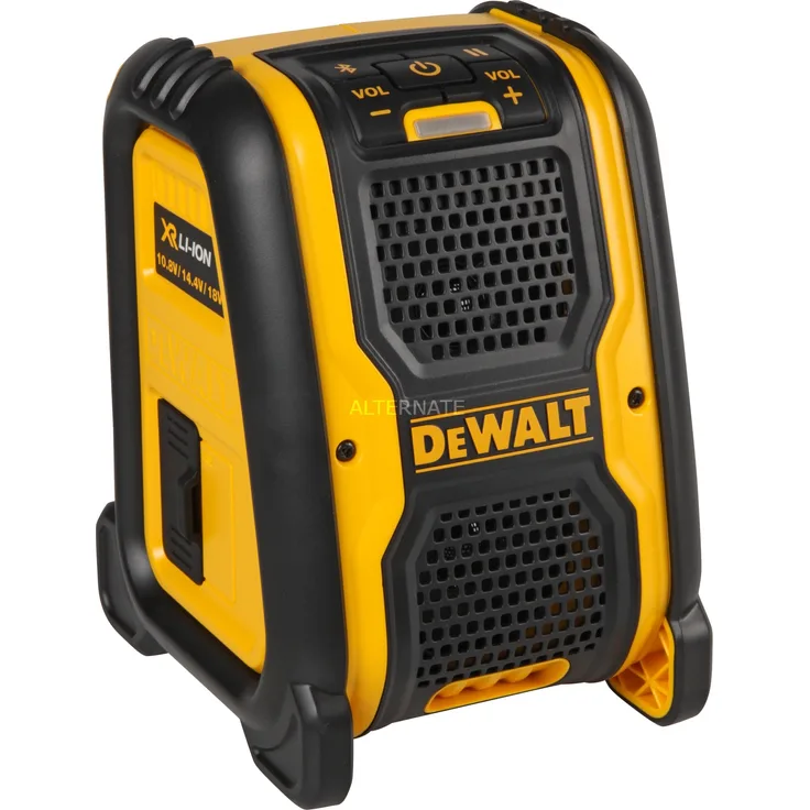 Dewalt DCR006 Bluetooth-Lautsprecher (für 10,8 - 18 V XR Akkus, Verbindung über Bluetooth oder Kabel, einfache Bedieung, robustes Gehäuse)