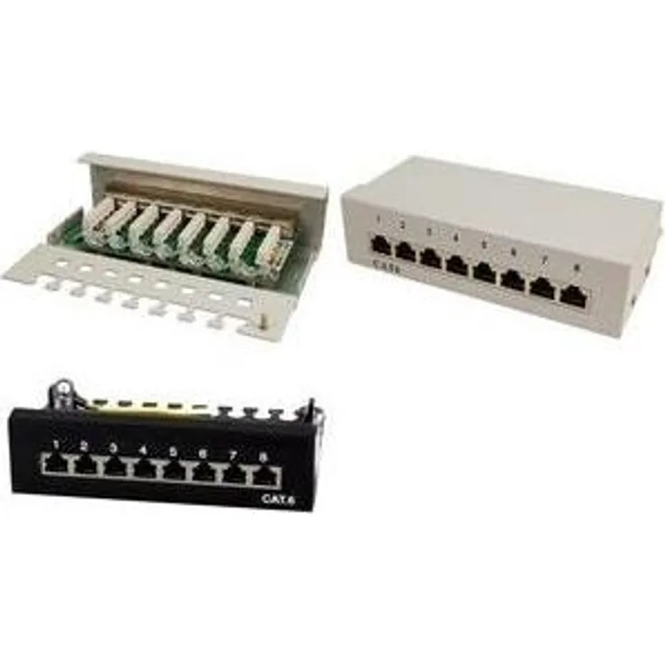 LogiLink Professional Cat.6 (250 MHz) Patchpanel - Verteilerfeld, Tisch-Wand-Desktop, STP (geschirmt) 8-Port (RJ45)