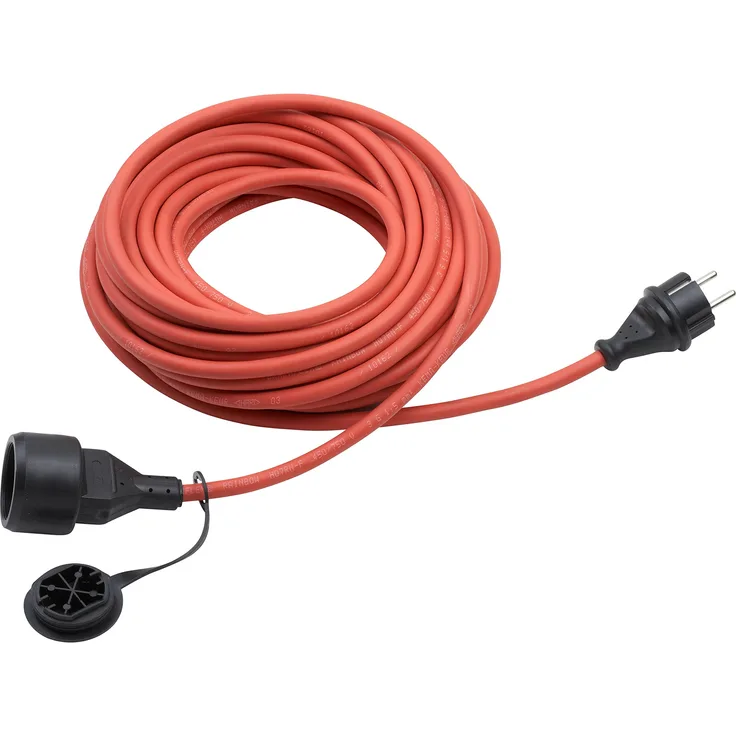 Meister Schutzkontakt-Verlängerung - 10 m Kabel - rot - Gummischlauchleitung - IP44 Außenbereich - Verlängerungskabel mit Kindersicherung - Schuko-Verlängerung - 7435070
