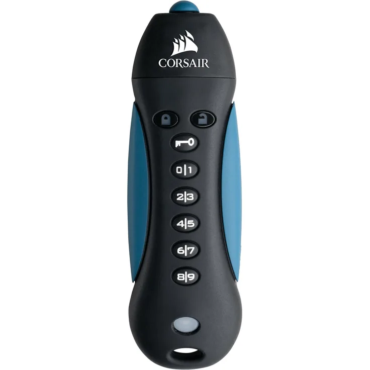 Corsair Flash Padlock 3, 128 GB Sicherer USB-3.0-Speicherstick mit Tastenfeld (256-Bit-AES-Hardwareverschlüsselung, anpassbare Ziffernidentifikation zum Sperren), Schwarz-Blau