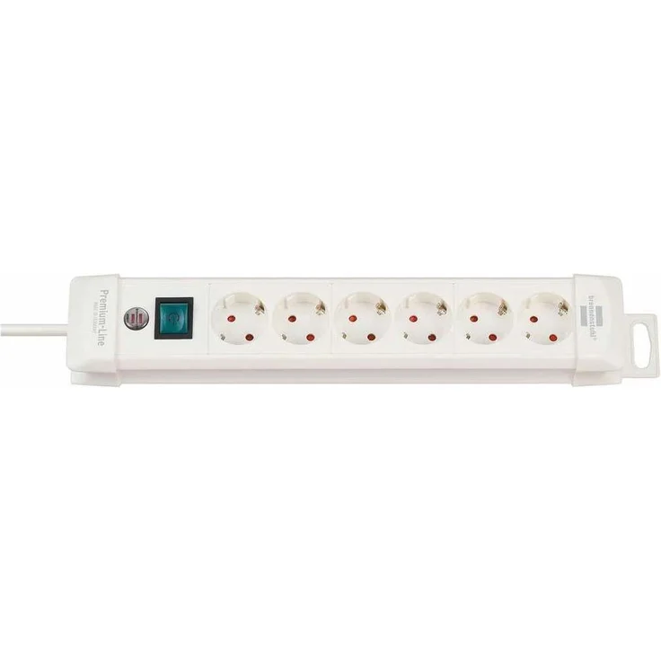Brennenstuhl Premium-Line, Steckdosenleiste 6-fach (Steckerleiste mit Schalter und 3m Kabel - 45° Winkel der Schutzkontakt-Steckdosen, Made in Germany) weiß – Bild 1