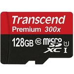 Transcend TS128GUSDU1 Premium Class 10 microSDXC 128 GB Speicherkarte mit SD-Adapter (UHS-I, 60 Mbps Lesegeschwindigkeit)