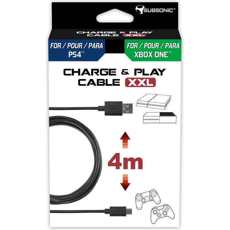 Subsonic Micro-USB-Kabel XXL, 4 m, für PS4 und Xbox One Controller