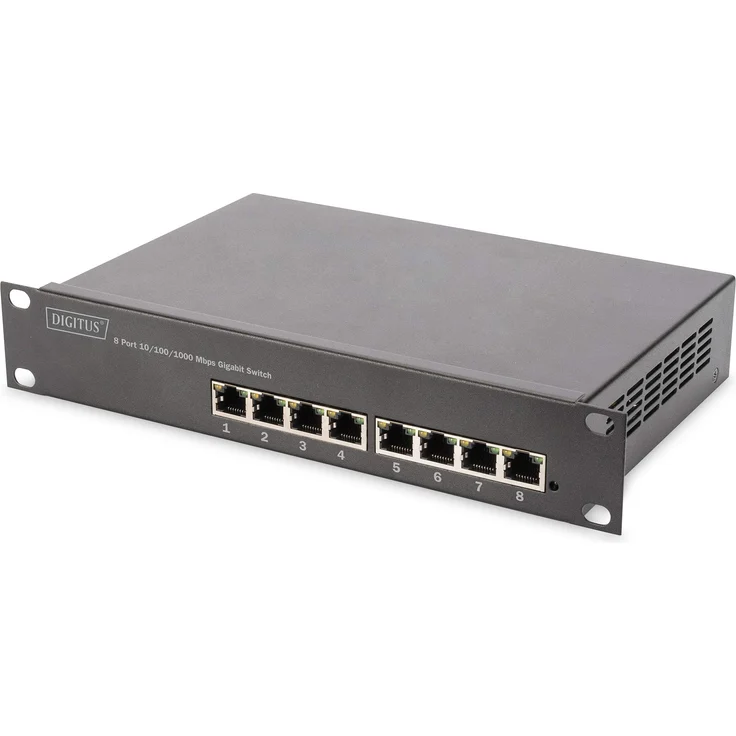 DIGITUS Gigabit Ethernet PoE+ Switch - 10 Zoll - 8 Ports - L2+ Managed - IEEE 802.3at - 80 Watt Powerbudget - Schwarz – Bild 1