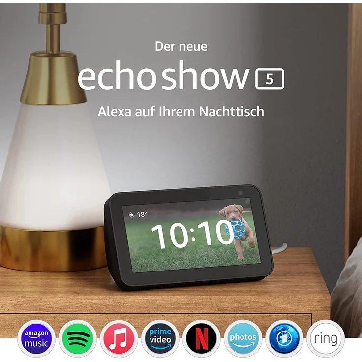 Amazon Echo Show 5 (2. Generation, 2021), Mehr als nur eine Uhr – Smart Display für den Nachttisch, mit Alexa und 2-MP-Kamera, Anthrazit – Bild 2