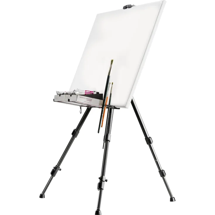 Walimex pro Aluminium Atelierstaffelei XL 180 cm - Grosse Staffelei mit weitem Einsatzbereich, für Leinwand bis 140cm Höhe und 4cm Tiefe, nur 1,12kg, Halterung für Farben, Pinsel, Tücher, inkl. Tasche - Preisvergleich