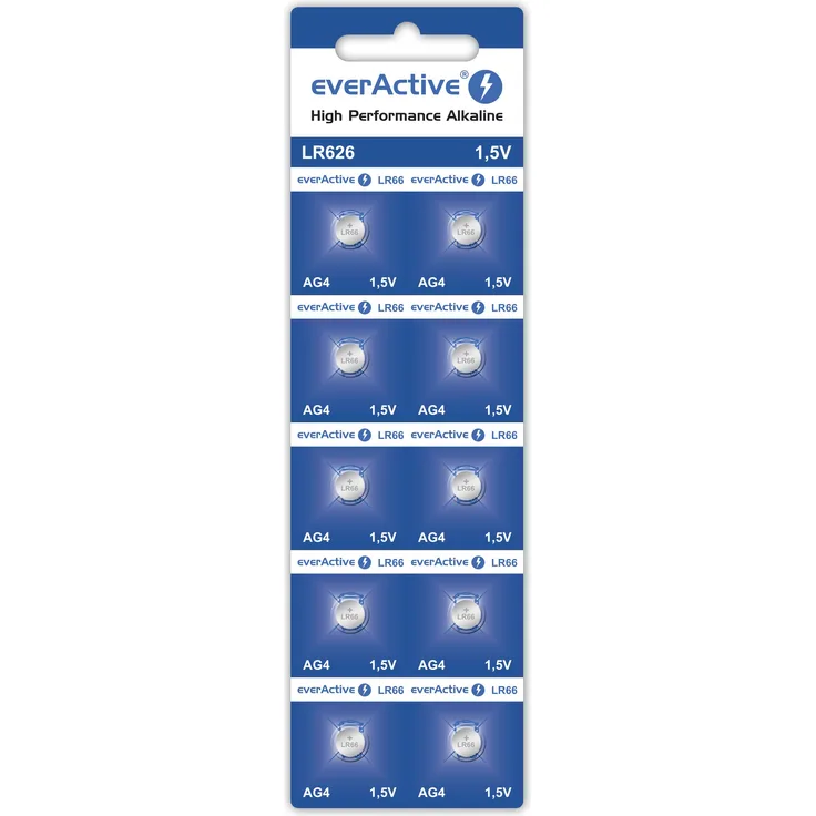 everActive AG4 1.5V, 10x Batterien, Alkaline, Mini, G4 LR626 LR66, 5 Jahre Haltbarkeit, 10 Stück – 1 Blisterkarte