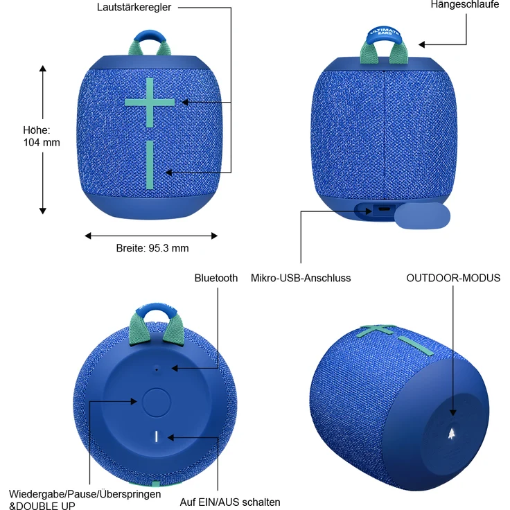 Ultimate Ears Wonderboom 2 Bluetooth-Lautsprecher, wasserdicht, blau – Bild 12