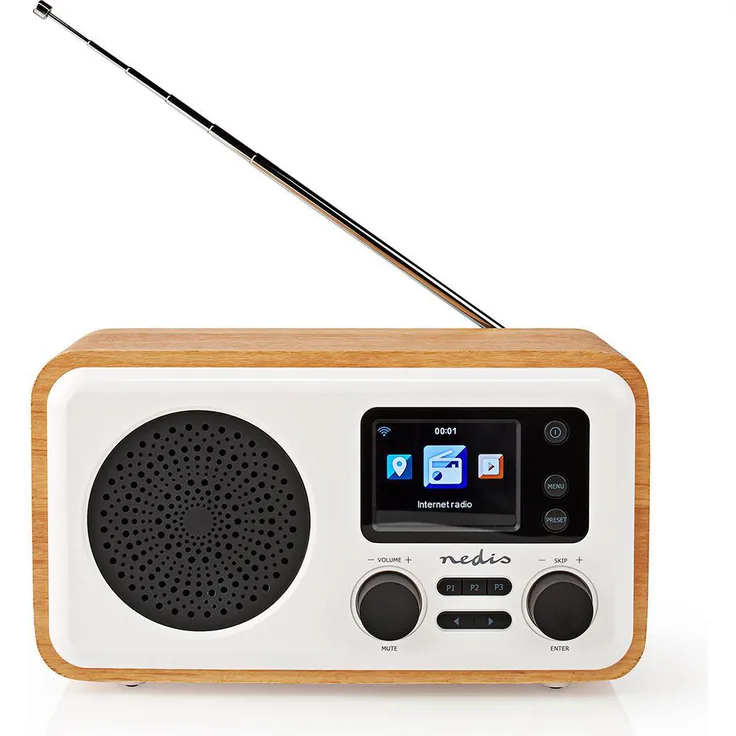 Nedis Internetradio DAB+-FM-Bluetooth, mit Fernbedienung, Holz, braun, weiß