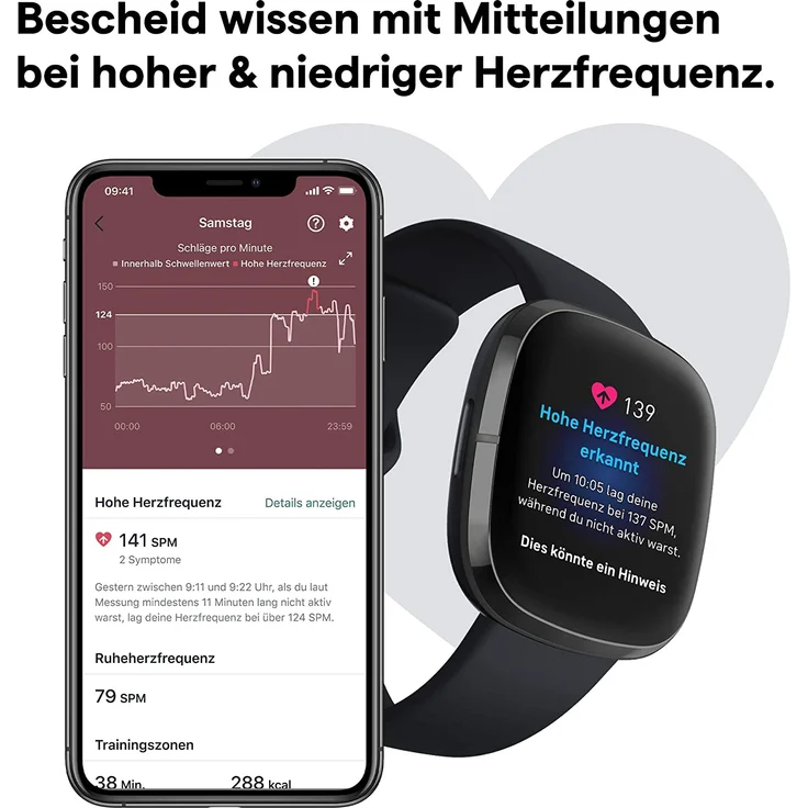 Fitbit Sense Smartwatch GPS, Unisex, S/L, Edelstahlgehäuse, Graphit/Carbon – Bild 8