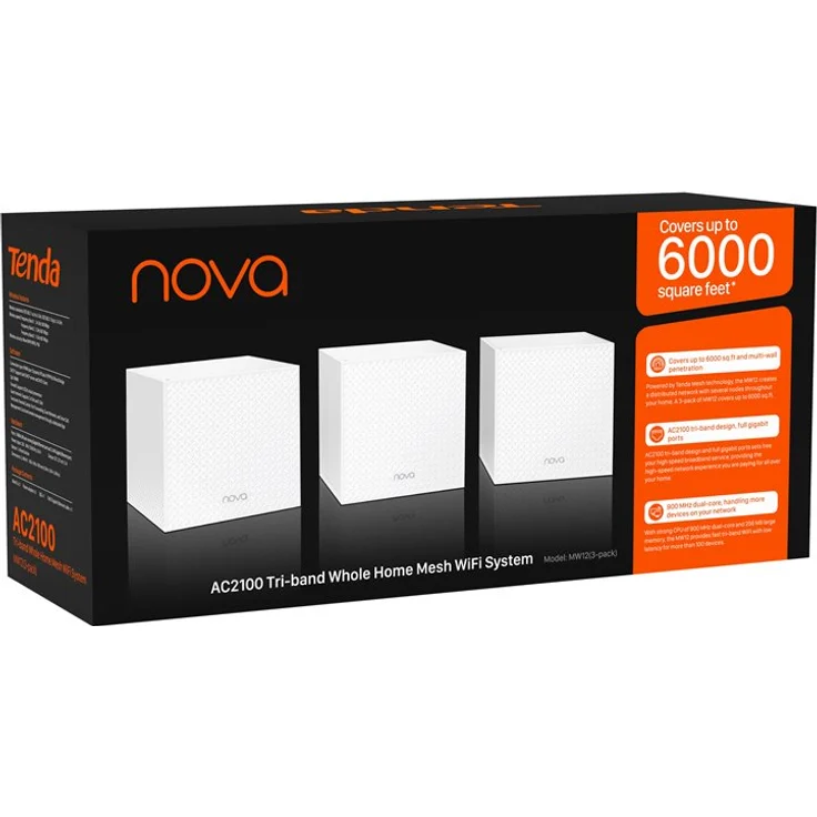 Tenda Nova MW12 Mesh WLAN Router AC2100 Triband (3x Gigabit-Ports, 600m² WLAN-Abdeckung, App-Steuerung, Einfache Installation, Kompatibel mit Alexa, 3pack) Ersetzt Router, Repeater & Powerline-Adapter – Bild 3