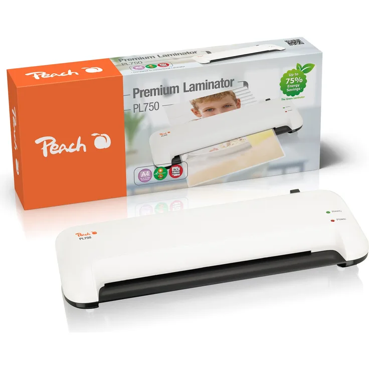 Peach PL750 Laminiergerät DIN-A4 , spart bis zu 75% Energie , schnell startklar , geeignet für handelsübliche Folien , 1½ Seiten pro Min. , inkl. 10 Laminierfolien