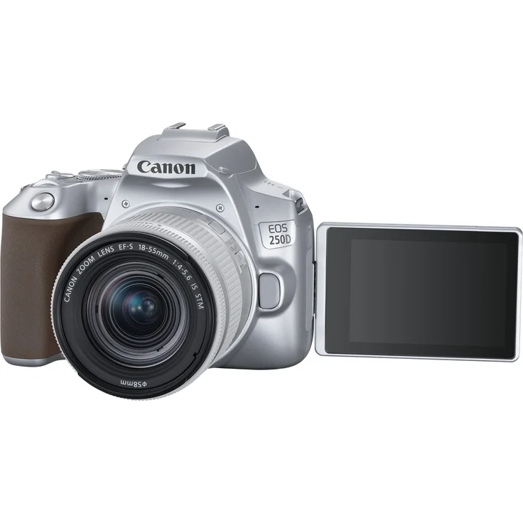 Canon EOS 250D Digitalkamera (24, 1 Megapixel, 7, 7 cm (3 Zoll) Vari-Angle Display, APS-C-Sensor, 4K, Full-HD, DIGIC 8, WLAN, Bluetooth) mit Objektiv EF-S 18-55mm F4-5.6 IS STM silber – Bild 3