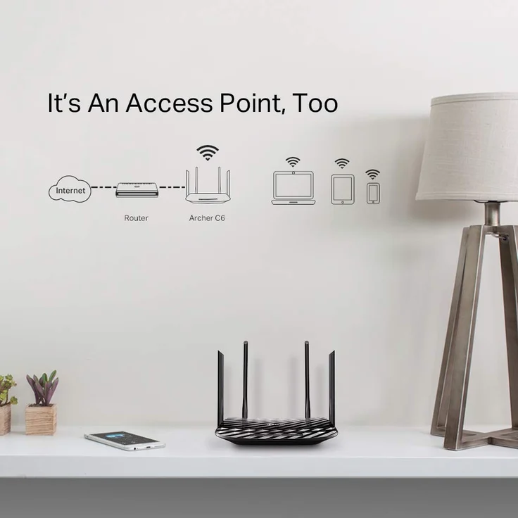 TP-Link Archer C6 Dualband Gigabit WLAN-Router (867Mbit-s 5GHz + 300Mbit-s 2,4GHz, 4 Gigabit LAN-Port, Mu-MIMO, IPTV, VPN, 4 externe Antennen) schwarz – Bild 4