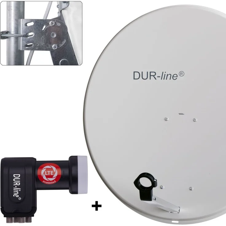 DUR-line MDA 80 Satellitenschüssel hellgrau + Quad LNB – Bild 1
