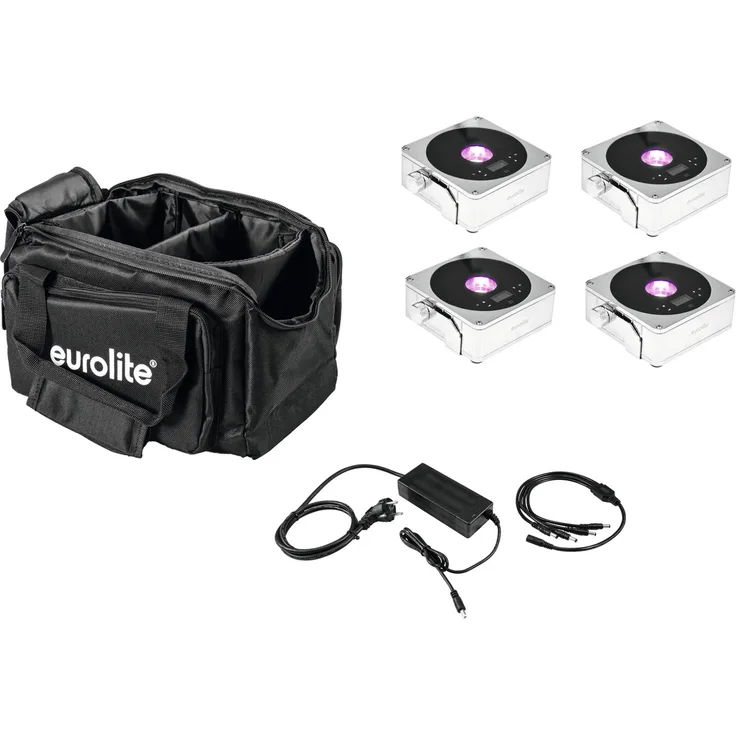 Eurolite Set 4x AKKU Flat Light 1 chrom + Soft-Bag + Ladegerät