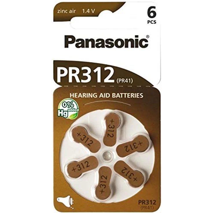 Panasonic PR312 Zink-Luft-Batterien für Hörgeräte, Typ 312, 1.4V, Hörgerätbatterien, 10 Packungen (60 Stück), braun – Bild 1