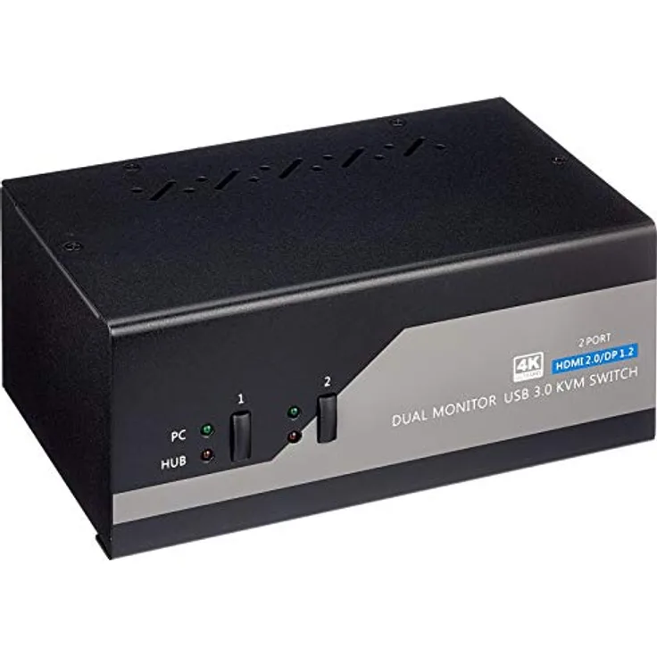 InLine 62642I KVM Desktop Switch, 2-fach, Dual Monitor, Displayport + HDMI, 4K, USB 3.0, Audio
