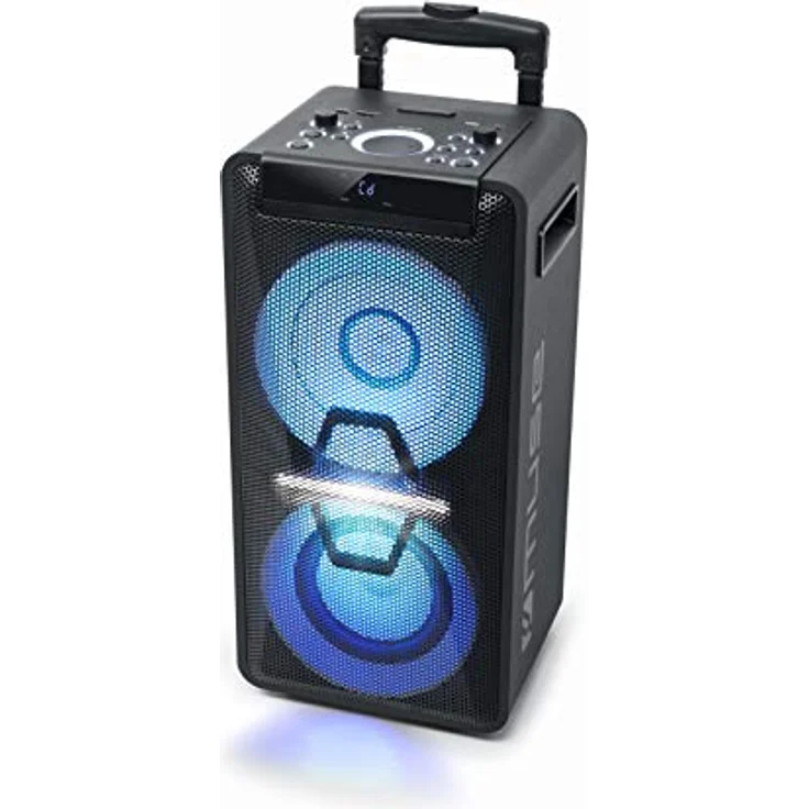 MUSE M-1920 DJ PA-Anlage mit Akku, 300 Watt, mit CD, Bluetooth und Licht-Effekten (USB, AUX, Mikrofon, Fernbedienung), schwarz – Bild 1