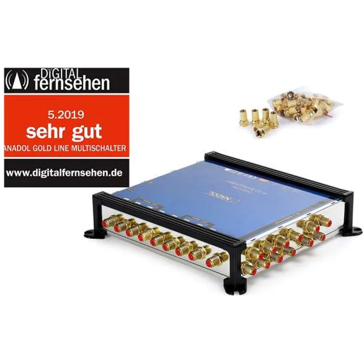Anadol Gold Line 9/12 Multischalter 2 Satellit 12 Ausgänge + 21 vergoldete F-Stecker