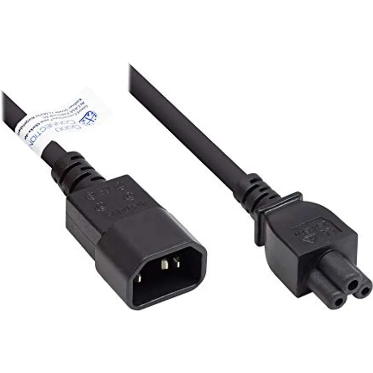 Good Connections P1405-S020 Kaltgeräteverlängerung, 2 m, C14 (gerade) an C5 (gerade), 0,75 mm² Schwarz