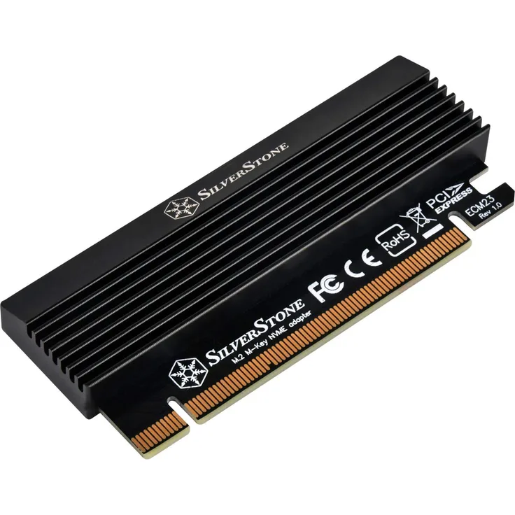 SilverStone SST-ECM23 - PCI-E Erweiterungskarte SuperSpeed, PCI Express x4 auf M.2 (M Key), Aluminium Kühlkörper + Thermal Pad